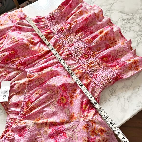 Loft Lily Pink Smocked Gathered Waist V-Neck‎ Blouse Women’s Size XL - New - Picture 10 of 11